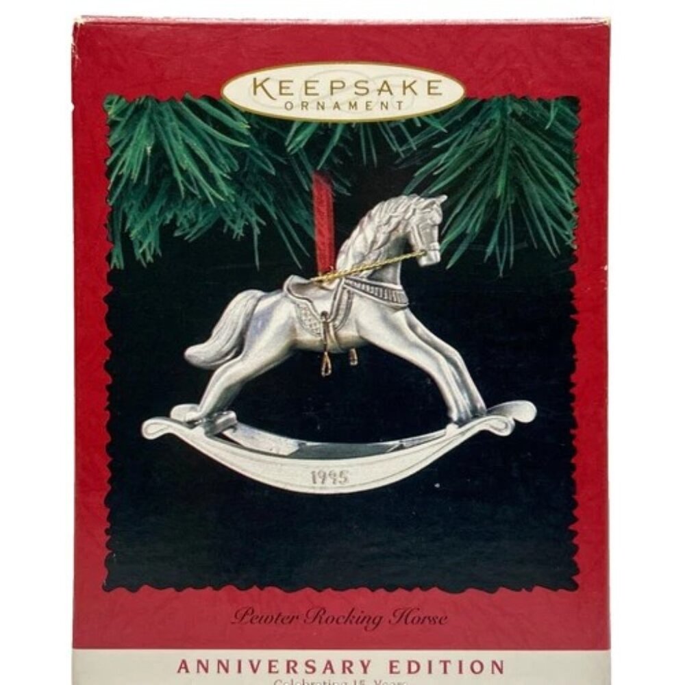 Vintage Pewter Rocking Horse Ornament 1995 Hallmark Keepsake Anniversary Edition